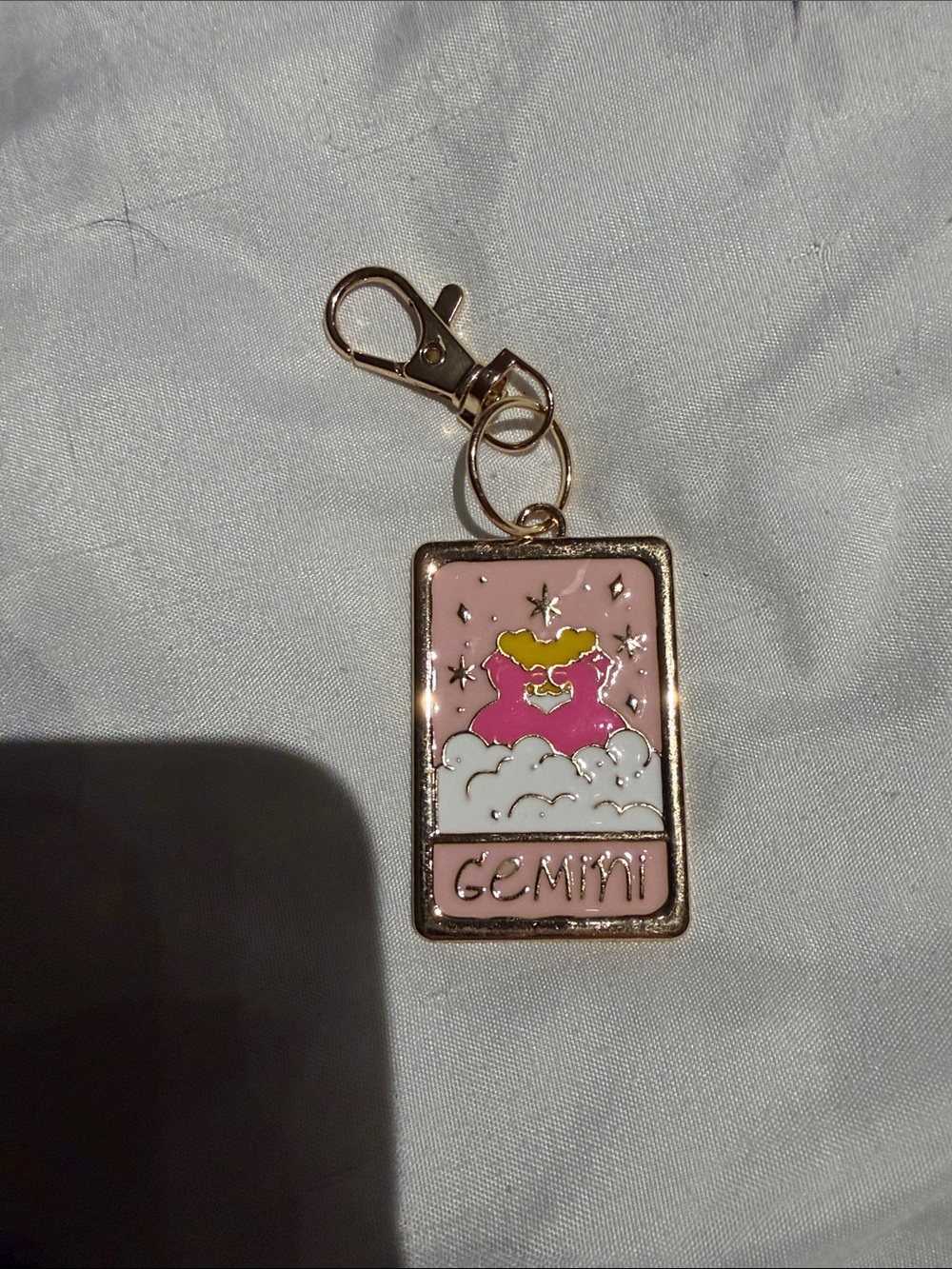 Gemini Enamel Keychain Charm in Pink and Gold